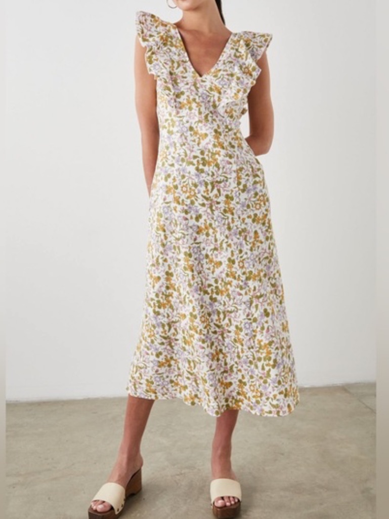 Rails Floral Midi Dress In White With Yellow & Lavender Print